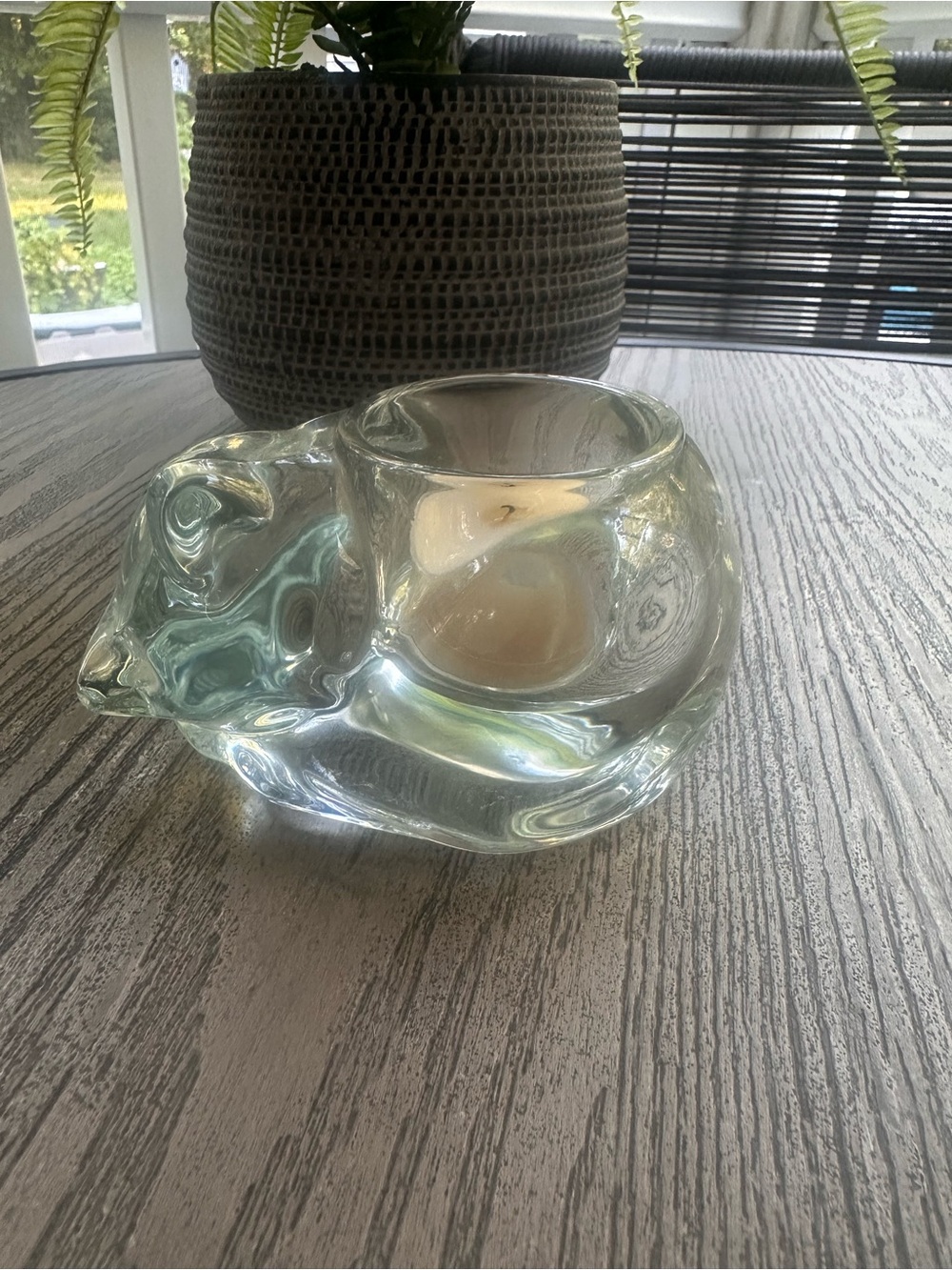 Vintage Indiana Glass Sleeping Kitty Cat Clear Votive  Holder